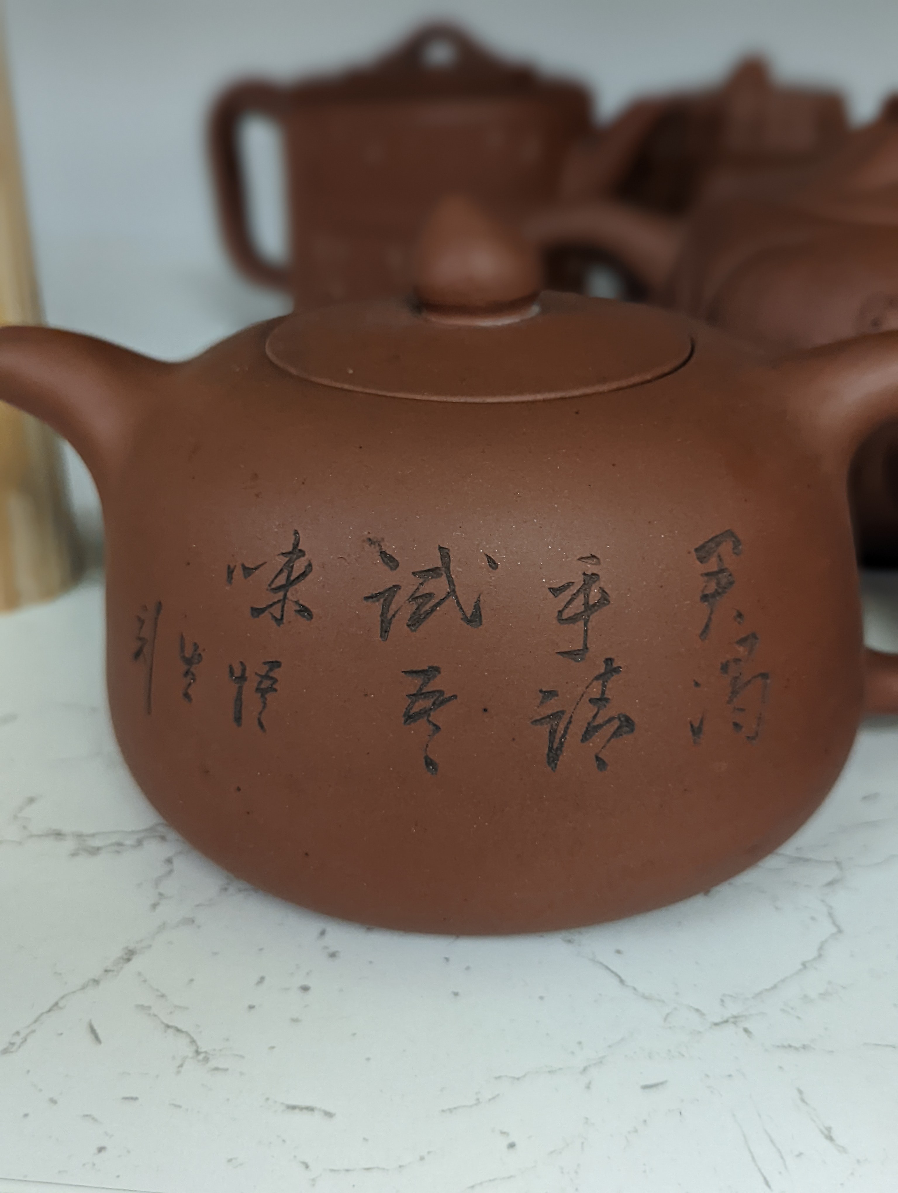 Six Chinese Yixing teapots, tallest 11cm